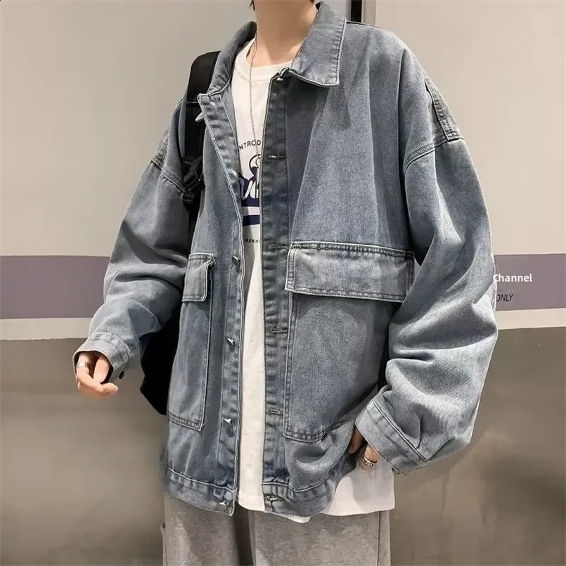 Mens Denim Jacket Loose Fit Casual Clothing Spring Autumn Hong Kong Style Student Ins Fashionable Jacket For Men 240830