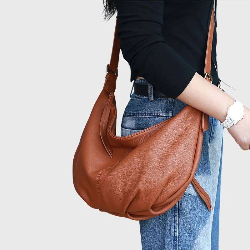 Women Soft Cowhide Crossbody Bags Handbags Woman Casual Hobos Shoulder Bag Solid Color Genuine Leather Tote Female Sac A Main Suotong2509