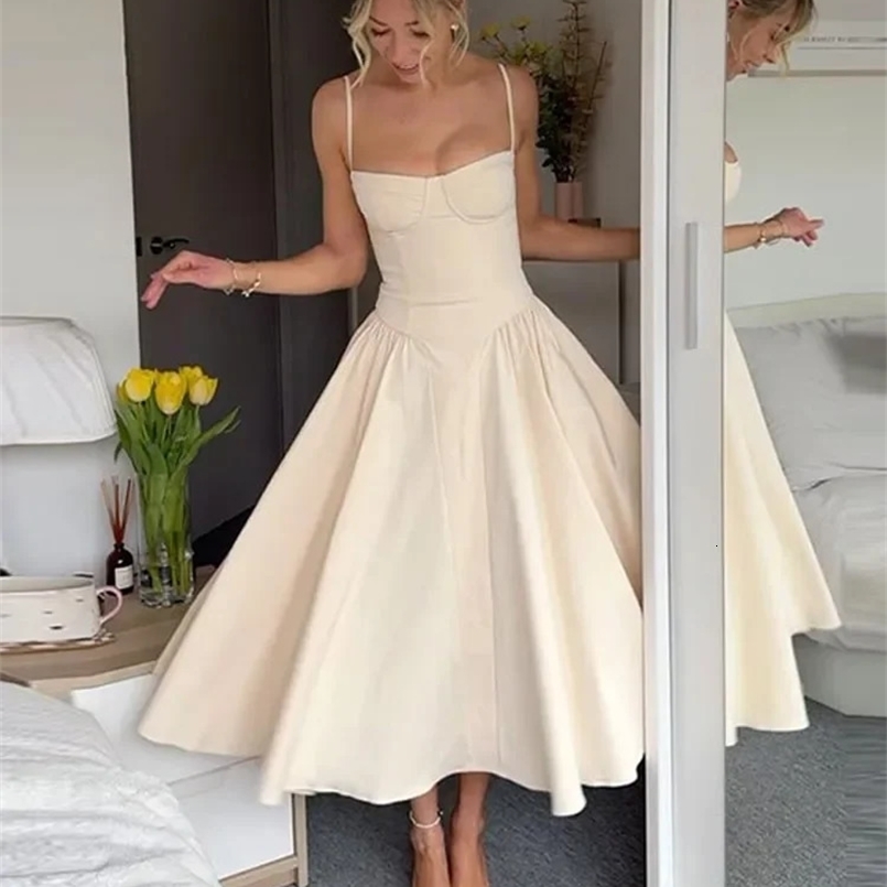 Elegant Solid Big Hem High Waist Maxi Sling Dress Women Sexy Sleeveless Backless Pockets Square Neck Dresses Lady Party Vestidos 240823