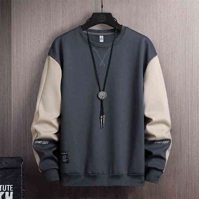 Autumn Spring Patchwork Hoodies Men Plus Size Round Neck Sweatshirts Hip Hop Punk Streetwear Casual Pullover Sportswear 4XL 210720