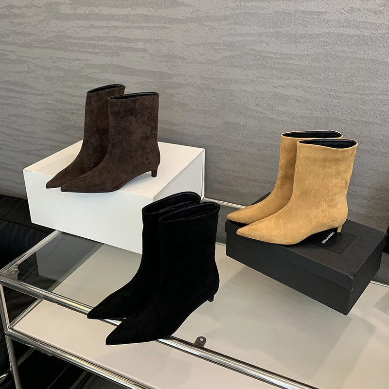 Autumn Winter Pointed Toe Ankle Boots Women Vintage Thin Low Heel Shoes Modern SHort Botas Zapatos De Mujer 250924
