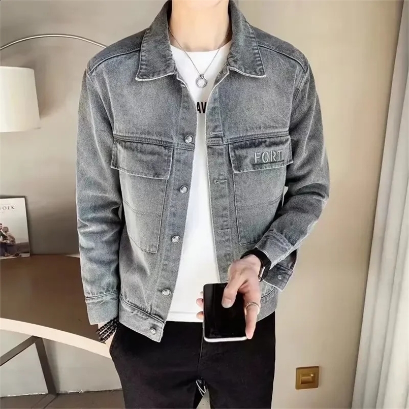 Denim Jacket For Men Trendy Korean Style Casual Versatile Thin Model Fashionable Spring Autumn Mens Clothing Top Jacket 240829