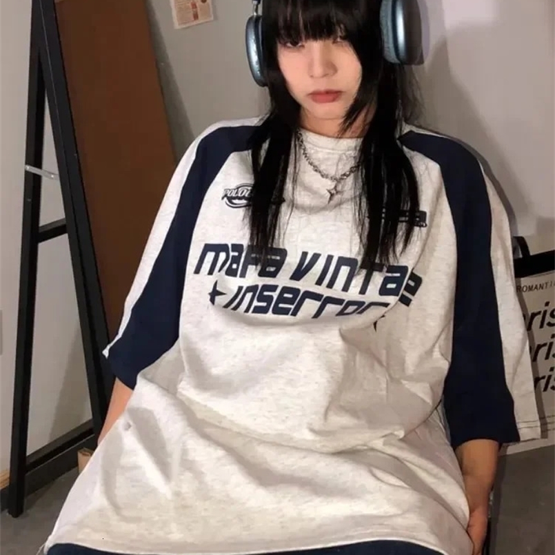 Y2K Korean Vintage Streetwear Casual Acubi Harajuku Egirl Short Sleeve T-Shirts Grunge Aesthetics Oversized Tops Clothes 240805