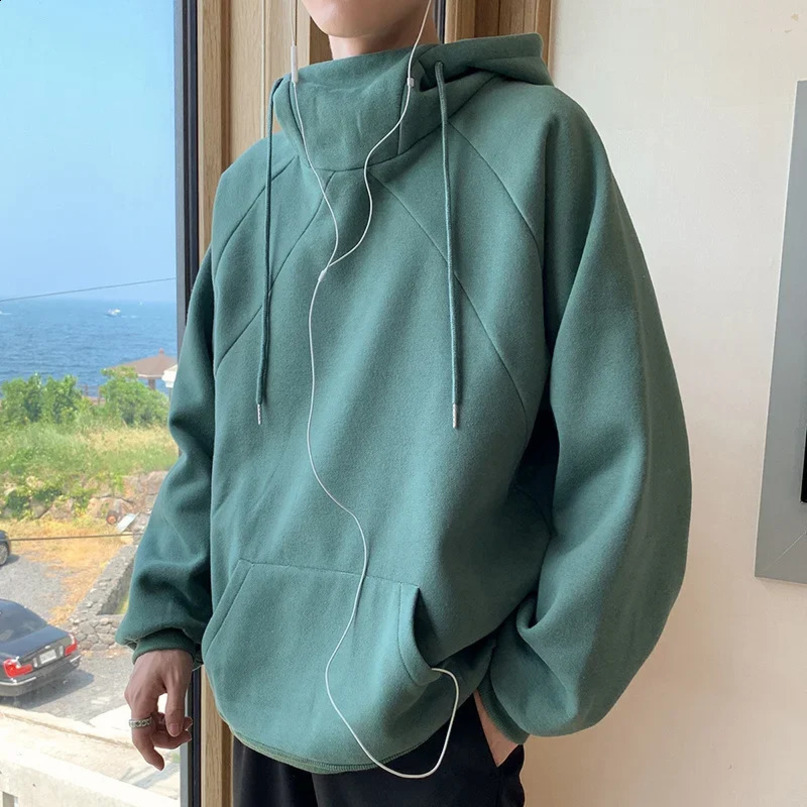 Autumn Turtleneck Fleece Hoodies Men High Street Oversize Pullover Hoodie Unisex Y2K Vintage Hooded Sweatshirts Clothes 250122