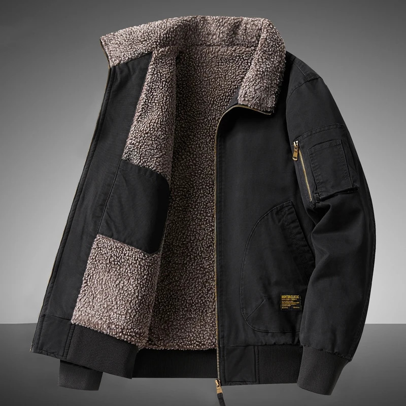 Warm Cotton Clothing Mens Lambs Wool Jacket Autumn Winter Solid Color Fleece Workwear Plus Size Outdoor Travel Lapel Coat Men 250917Z