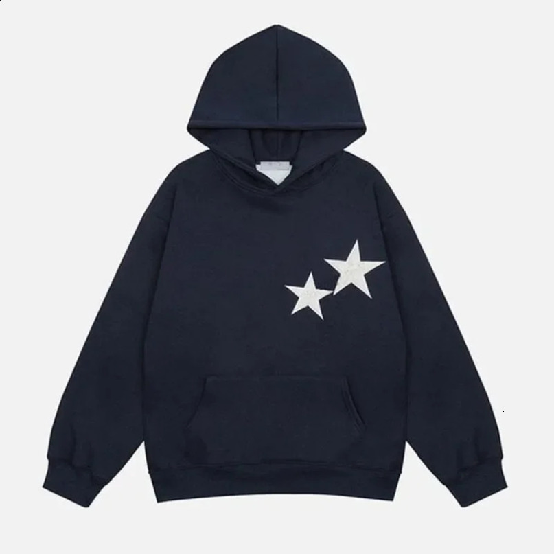 Star Graphic Print Black Hoodie Mens Y2K Autumn Long Sleeve Retro Oversized Sportswear Womens Top 240911