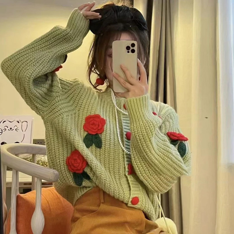 Womens Sweaters Autumn Winter Knitted Coats Fashion Single Breasted Drop Shoulder Crochet Outwear Oversized Jackets Elegant Cardiagn 231129