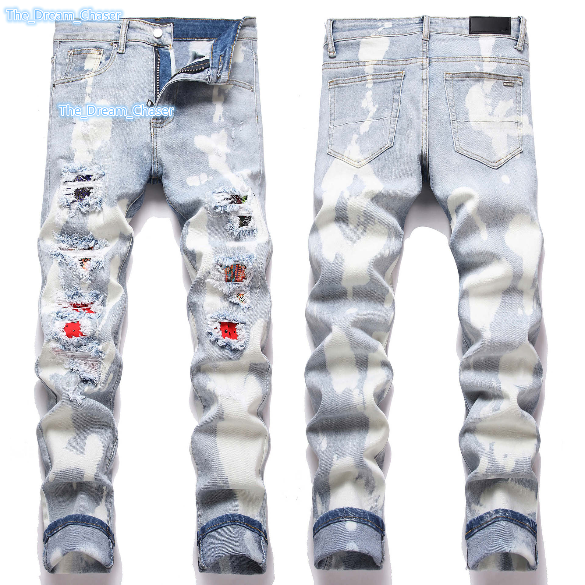 HighEnd Vintage AnkleLength Mens Jeans Blue Distressed Elastic TightFitting High Street Youth PatchDamaged Winter 3D Washed