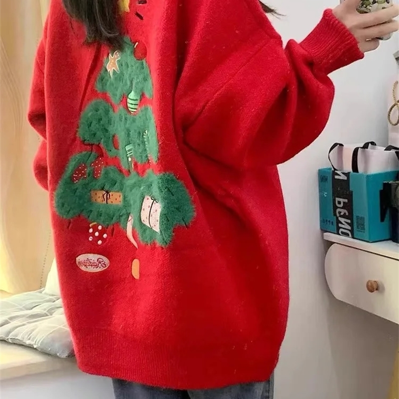 Women's Sweaters Christmas Style Plush Pattern Sweates American Retro Men and Women Knitwear ins Loose and Versatile Lazy Style Sweater Coat 23