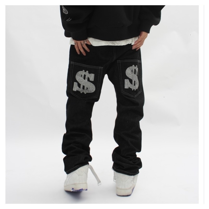 Men's Jeans Jeans With Print Straight Baggy Punk Men's Fashion Harajuku Pants Printed Oversize Streetwear Y2k Black Trendyol Hip Hop Man 2