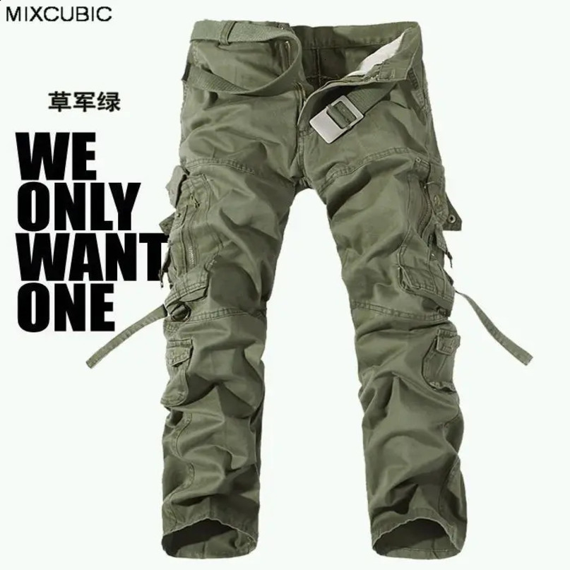 uniform pants men Multipocket washed overalls loose cotton military cargo for menlarge size 2842 250122