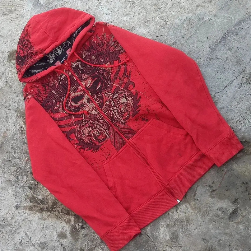 Harajuku Print Pattern Jnco Zip Up Hoodies Men Women Y2k Hoodie Retro Versatile Long Sleeved Loose Hip Hop Sweatshirt 240318