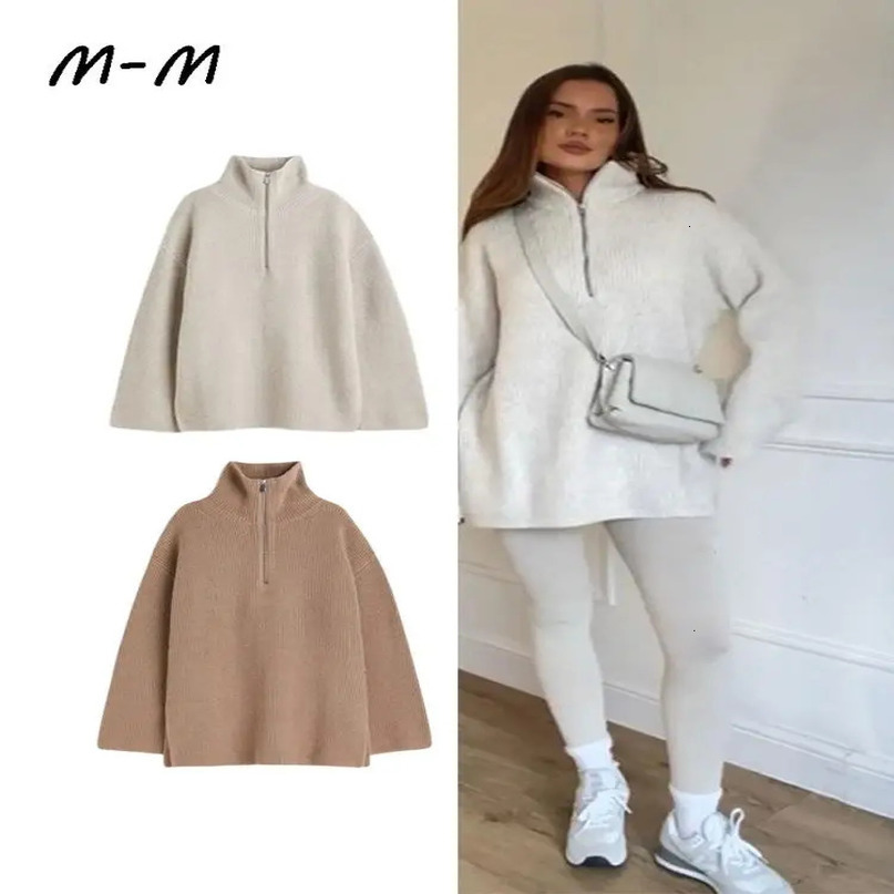 Womens Sweaters Women Zipper Loose Knitted Long Sleeve Oversized High Collar Warm Jumper Fashion Female Fall Office Casual Pullover Top 231110