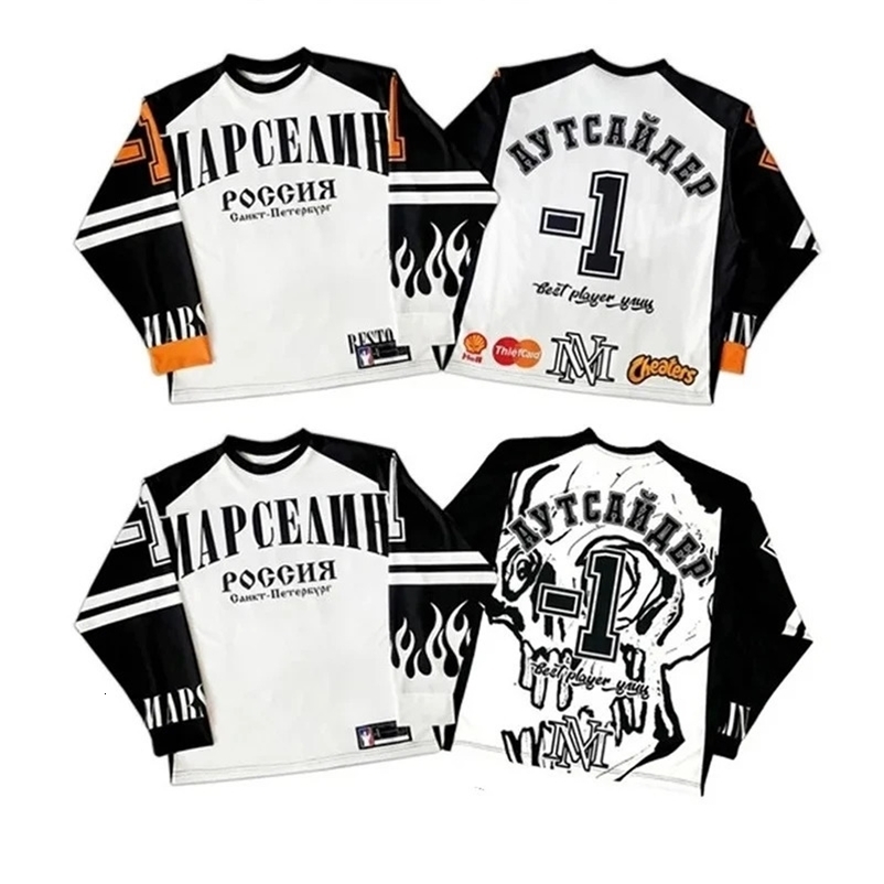 Street wear long sleeved T-shirt Y2K hip-hop Harajuku loose baseball mens casual top retro classic long sleeved clothing 241112