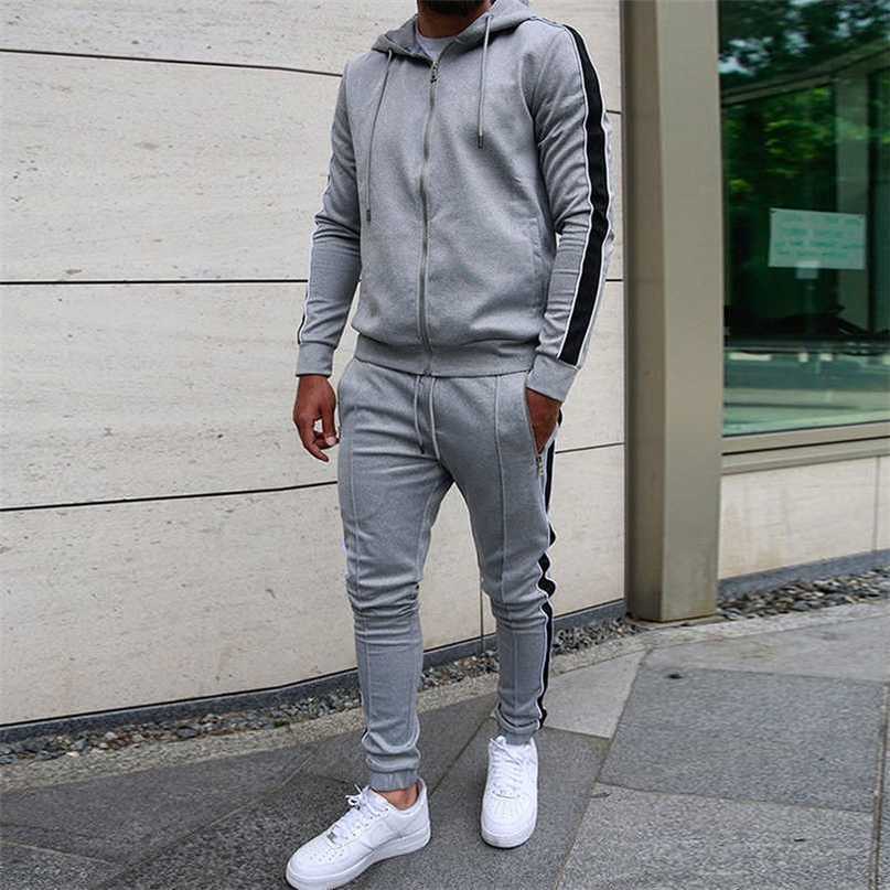 Fashion Autumn Men's Casual Set Patchwork Side Stripes Hoodies + Pants Sportswear Spring Tracksuit Men Clothing 211109