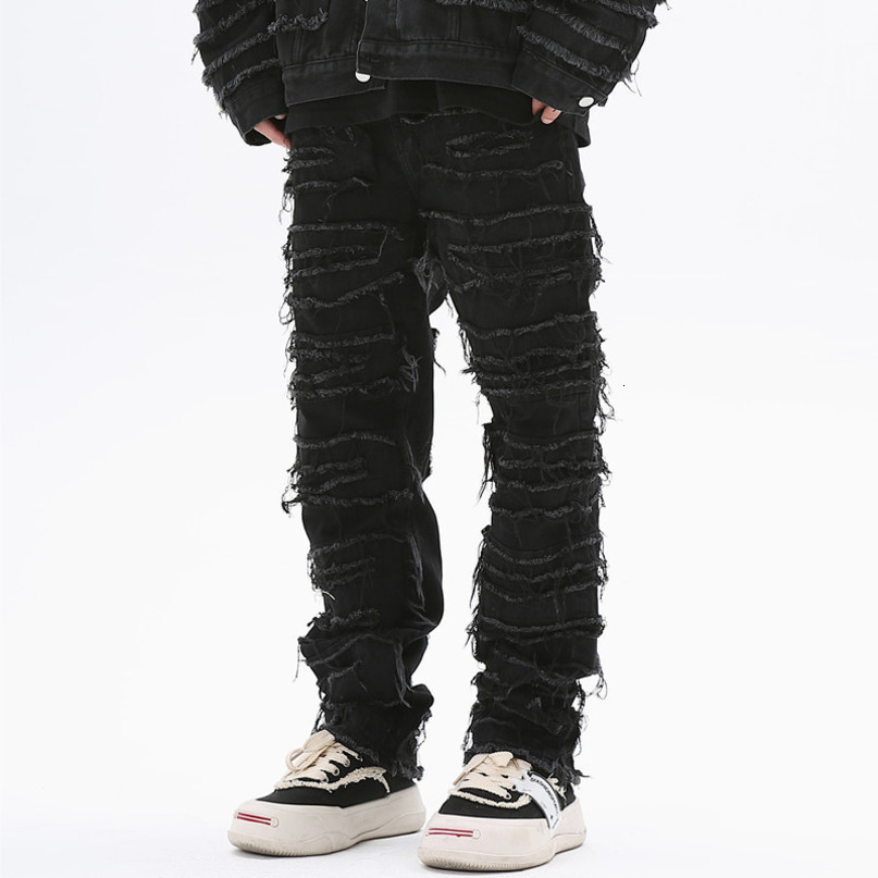 Jeans jeans scuro streetwear sponnera nero patchwork dritti uomini grunge pantaloni modalità punk hip hop pantaloni in denim ropa hombre 230420
