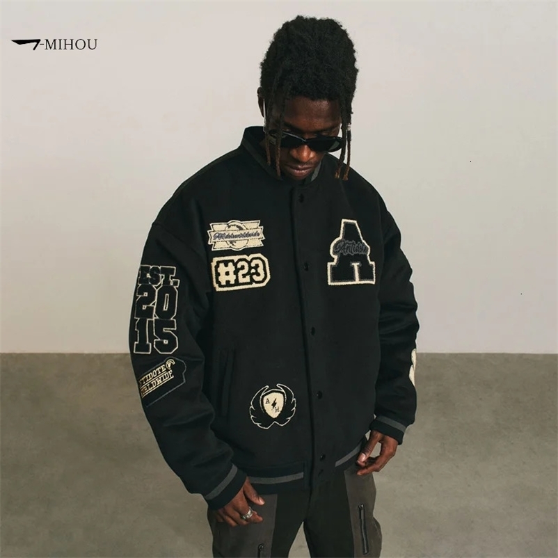 Men's Jackets 2024Men's baseball uniform Y2K retro heavy hip-hop embroidery jacket autumn and winter V-neck loose fashion couple casual ja