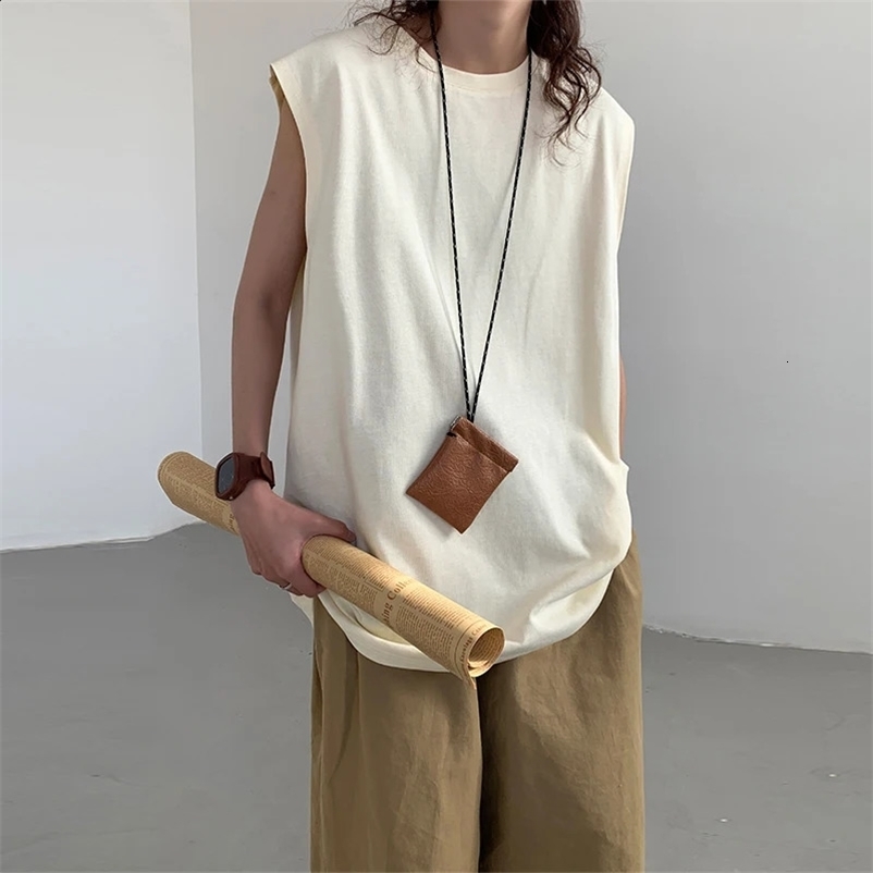 Summer Men Trendy Casual Streetwear Oversized Sleeveless T-shirt Youth Y2K Hip Hop Cotton Tank Tops Sports Vest 250226