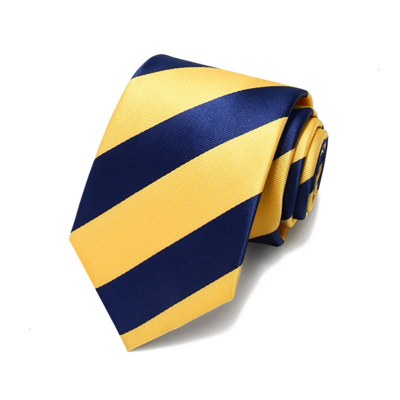 Casual Yellow and Navy Blue Striped Mens Tie 7cm Standard Collar Wedding Party Tie 250213