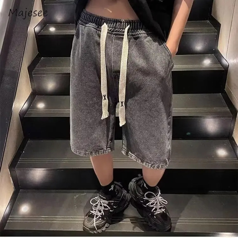 S5XL Denim Shorts Men Summer Cool Pure Color Outer Simple Daily American Style College Prevalent Casual Knee Length 240416