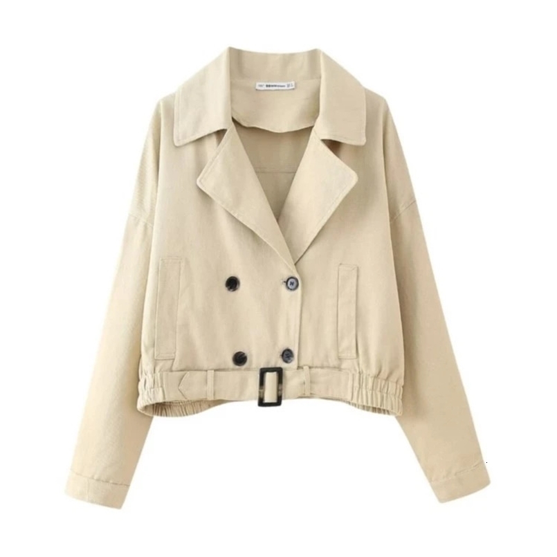 TRAF Oversize Women Trench Coats Spring Long Sleeve Short Double Breast Loose Jacket Female Crop Top Y2K Cardigan With Belt 240726