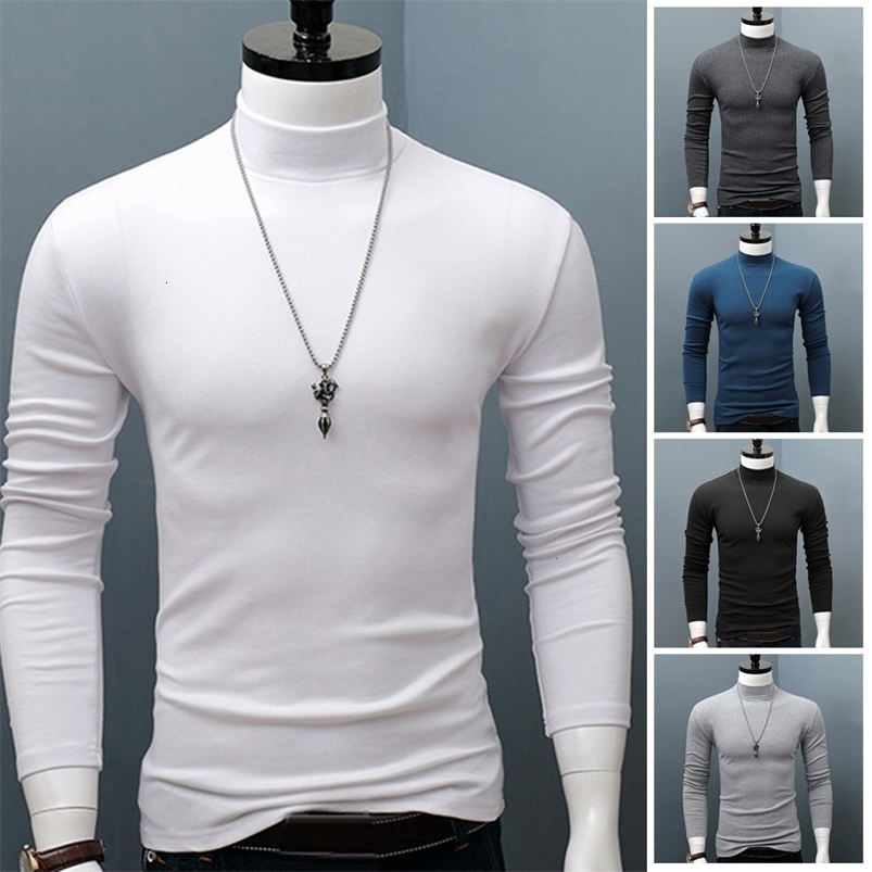 Men's T-Shirts Winter Warm Men Mock Neck Basic Plain T-shirt Blouse Pullover Long Sleeve Top Male Outwear Slim Fit Stretch Fashion Sweater 2303