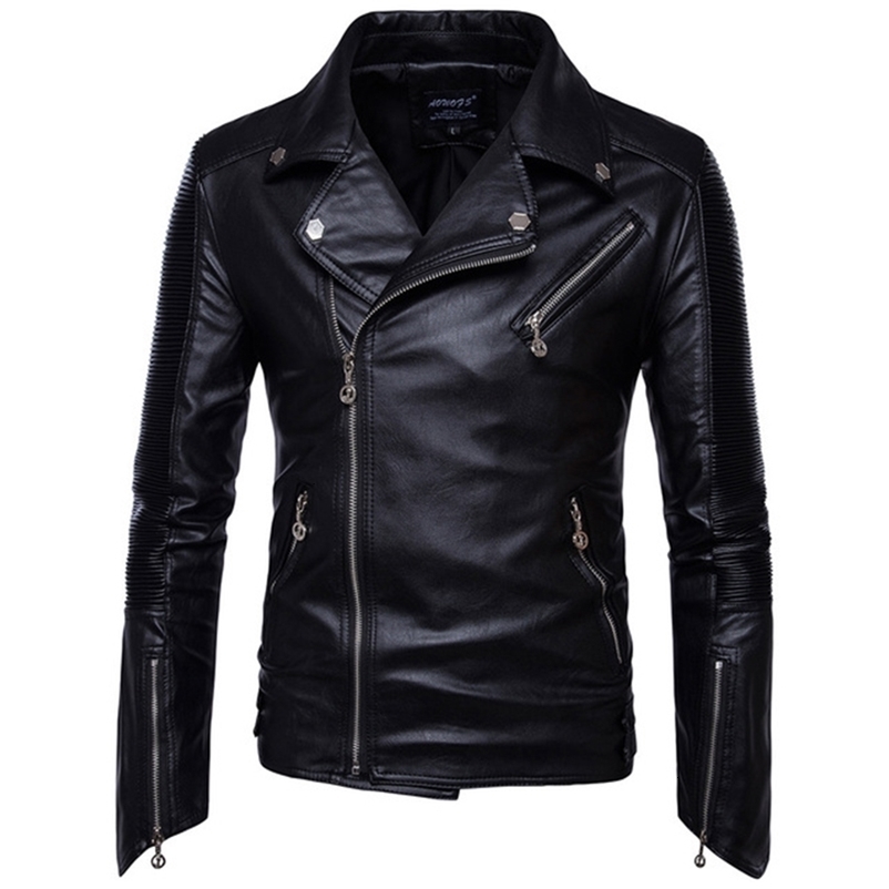 Men's Jackets Winter Mens Leather Jacket Men Fashion Motorcycle PU Leather Jacket Cool Zipper Pockets Leather Coats EU Size 230816