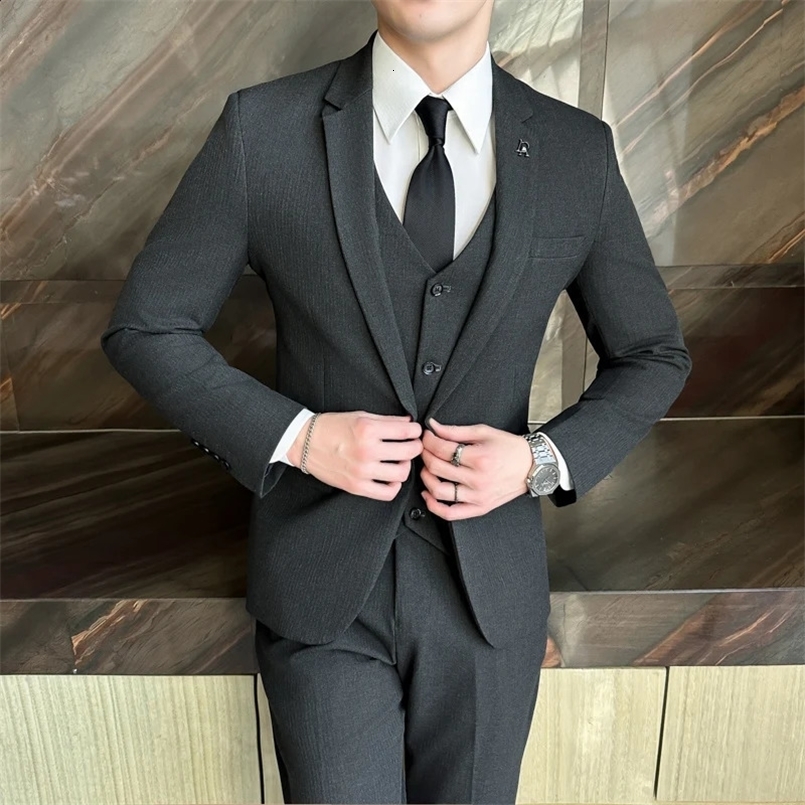 Mens Korean Version Slim suit Vest Trousers Business Casual Fashion Handsome Suit Set Three Pieces M-5XL 240726