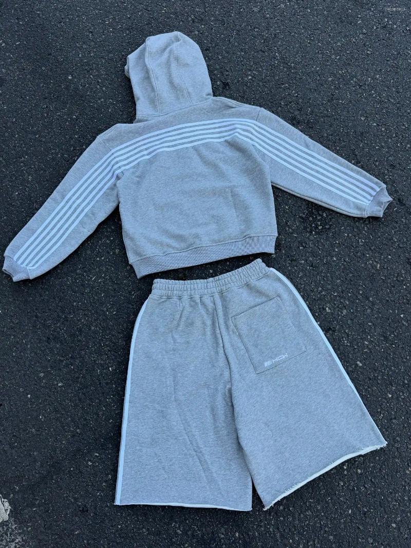 Men's Hoodies HCW Striped Shorts Hoodie Two Piece Sportswear Men Women Hip Hop Letter Embroidered Oversized Sweatshirt Over The Knee