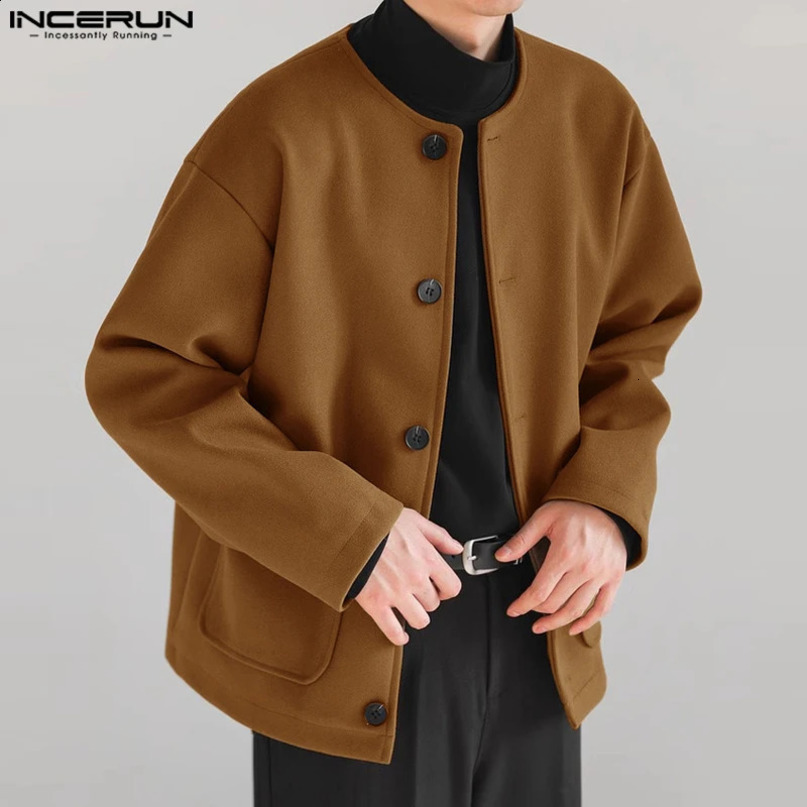 INCERUN Tops Korean style mens solid slim fit jacket autumn winter casual long sleeved Coats S5XL 250312