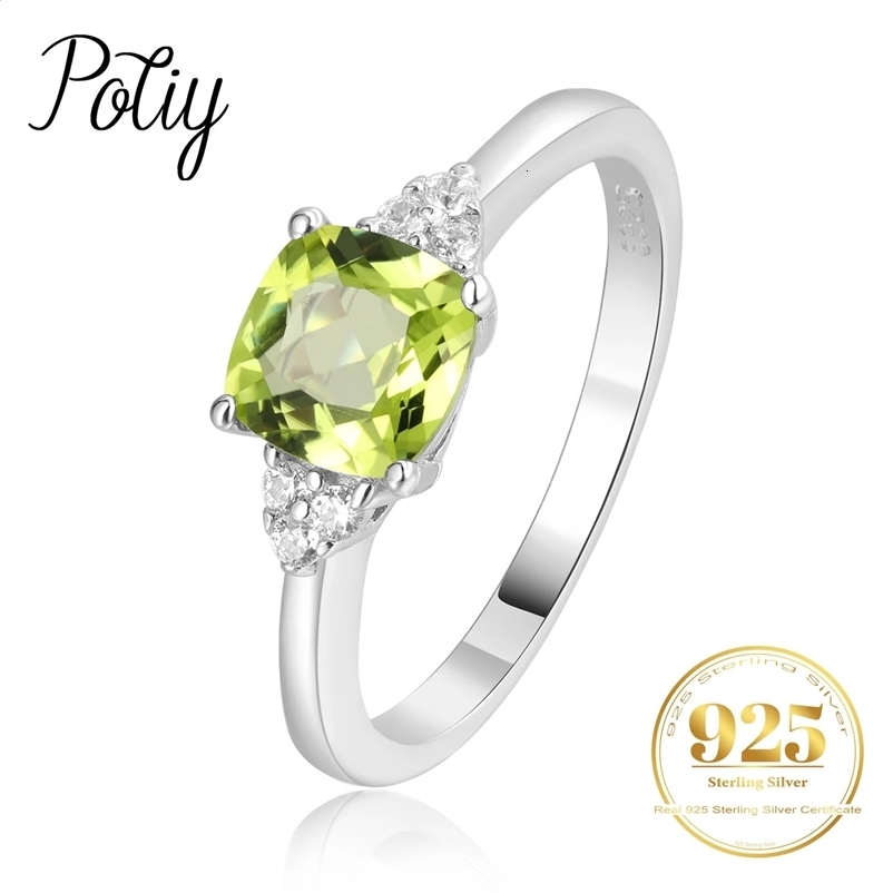 Potiy 1.1ct Natural Peridot 925 Pure Silver Card Ring Womens Fashion Gemstone Exquisite Jewelry Wedding241015bj