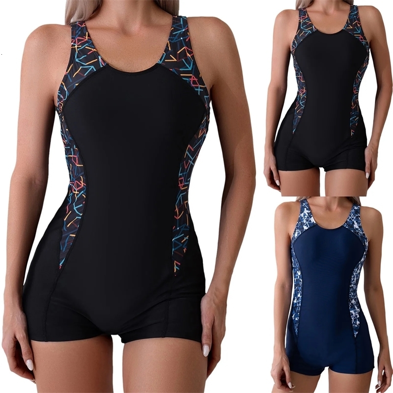 Womens Athletic Swimsuits Racerback Bathing Suit Backless Swimwear Surfing Round Neck One-Piece Beachwear Shorts Wetsuit 250213