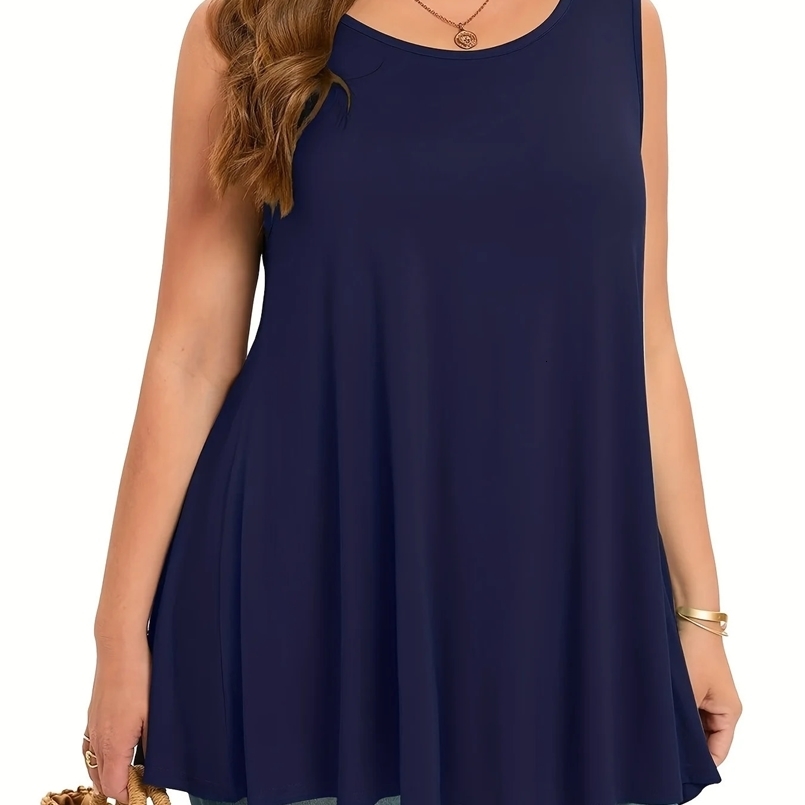 Plus Size Simple Solid Tank Top Casual Crew Neck Sleeveless Tank Top For Summer Womens Plus Size Clothing 240814