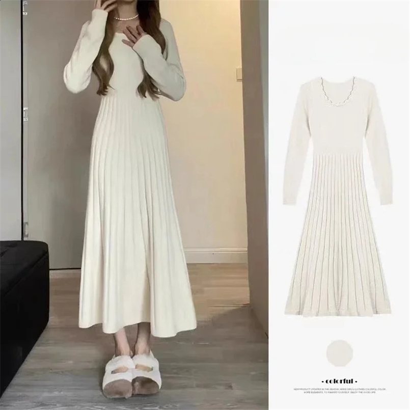 Sweater Long Dress For Woman Clothes Swing Casual Slim Femal Autumn Winter Long Sleeve Knitted Korean Clothing Elegance Sweet 240802