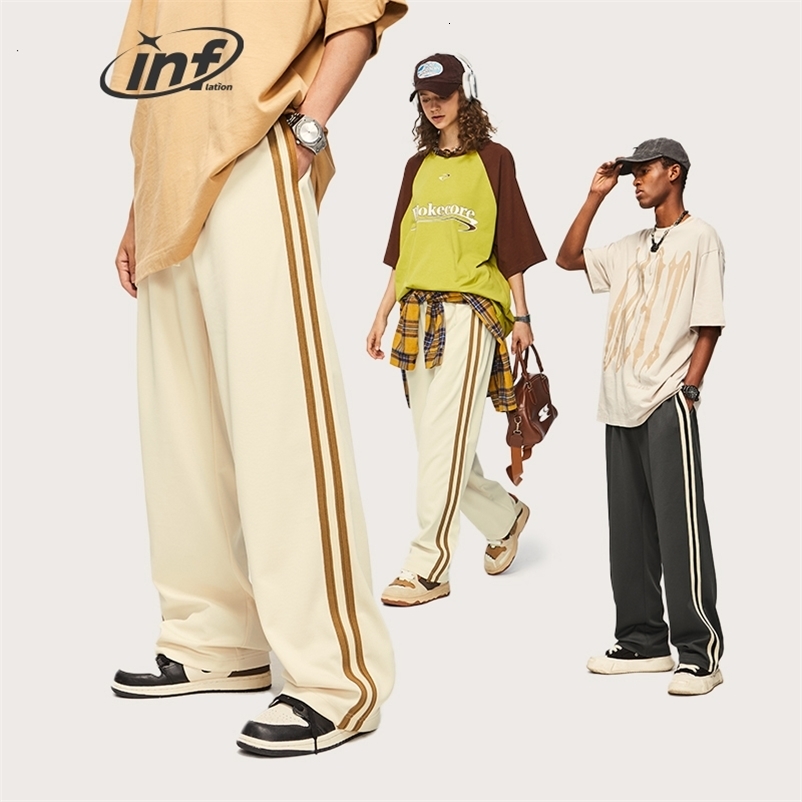 Men's Pants INFLATION Striped Straight Leg Sweatpant Unisex Drawstring Waist Track Pants Men Casual Trousers Sportswear 230720