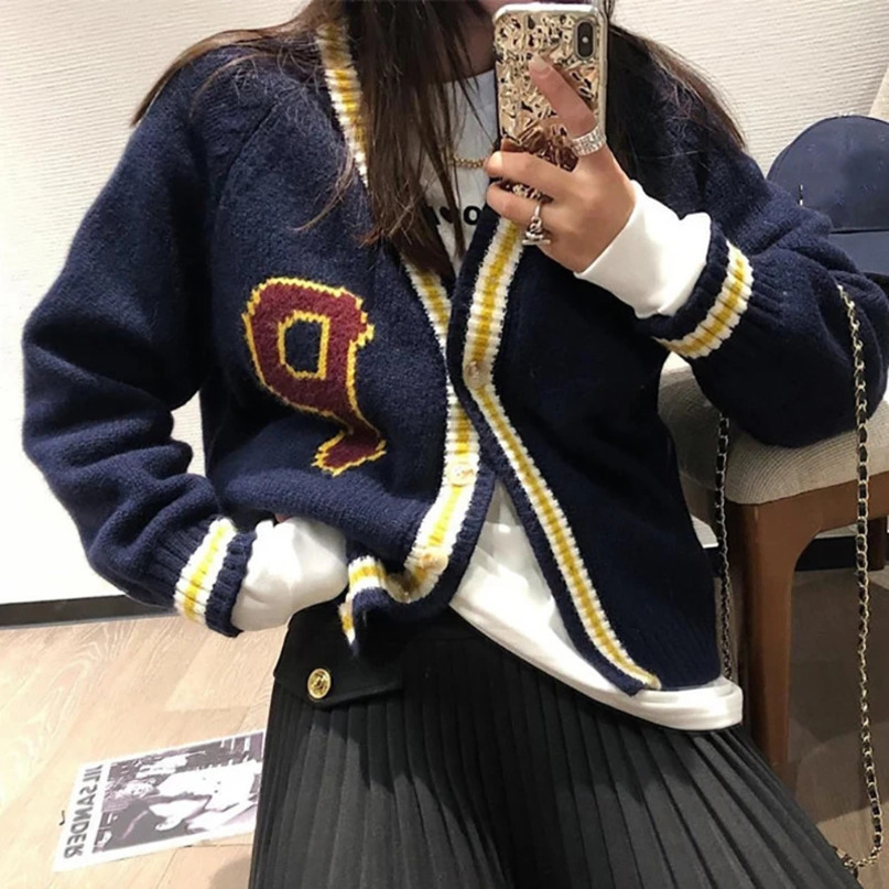 Womens Sweaters ITOOLIN Autumn Winter Women Preppy Style Loose Button Up Coat Letter Printed Cardigan Sweater Knit Casual Jacket 231129