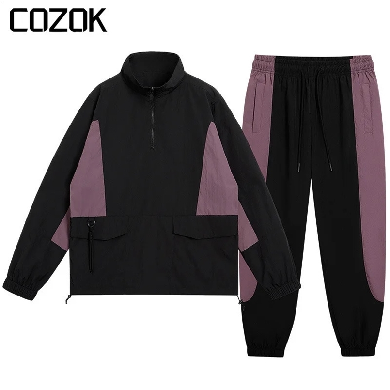 High Street Sports Jacket Men Women Autumn Patchwork Half Zipper Windbreak Coat Oversize Casual Harem Pants Suit Unisex 240816