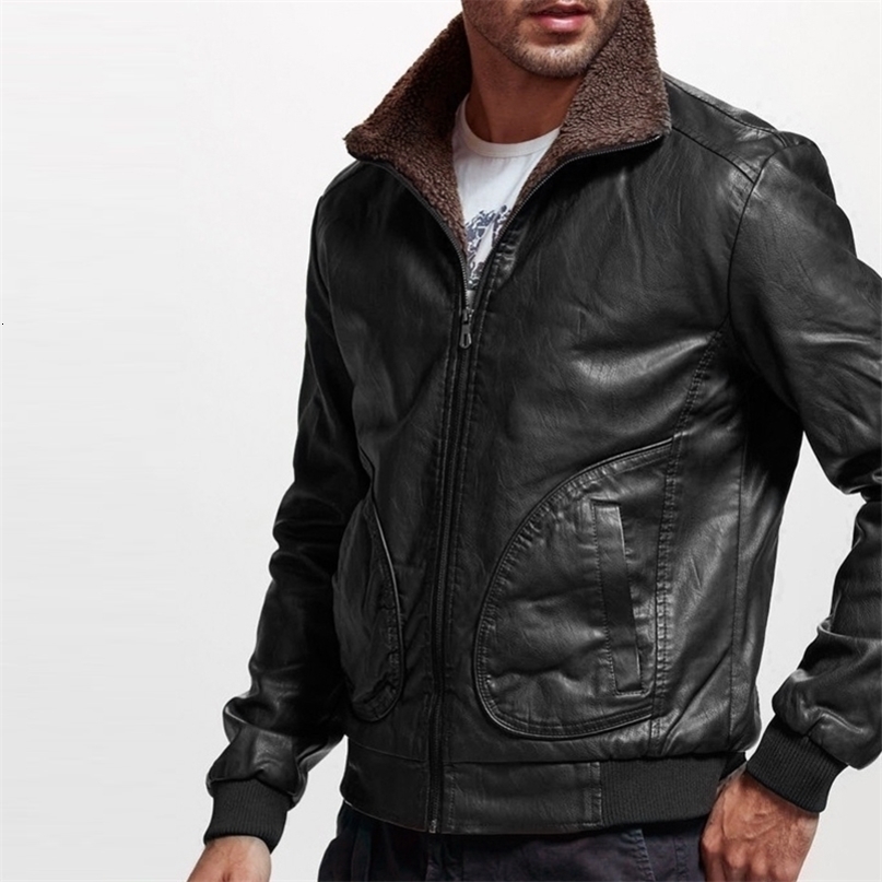 Winter Mens PU Jacket Thick Warm Men's Motorcycle Jacket Fashion Windproof Leather Coat Male Size 3XL 211105
