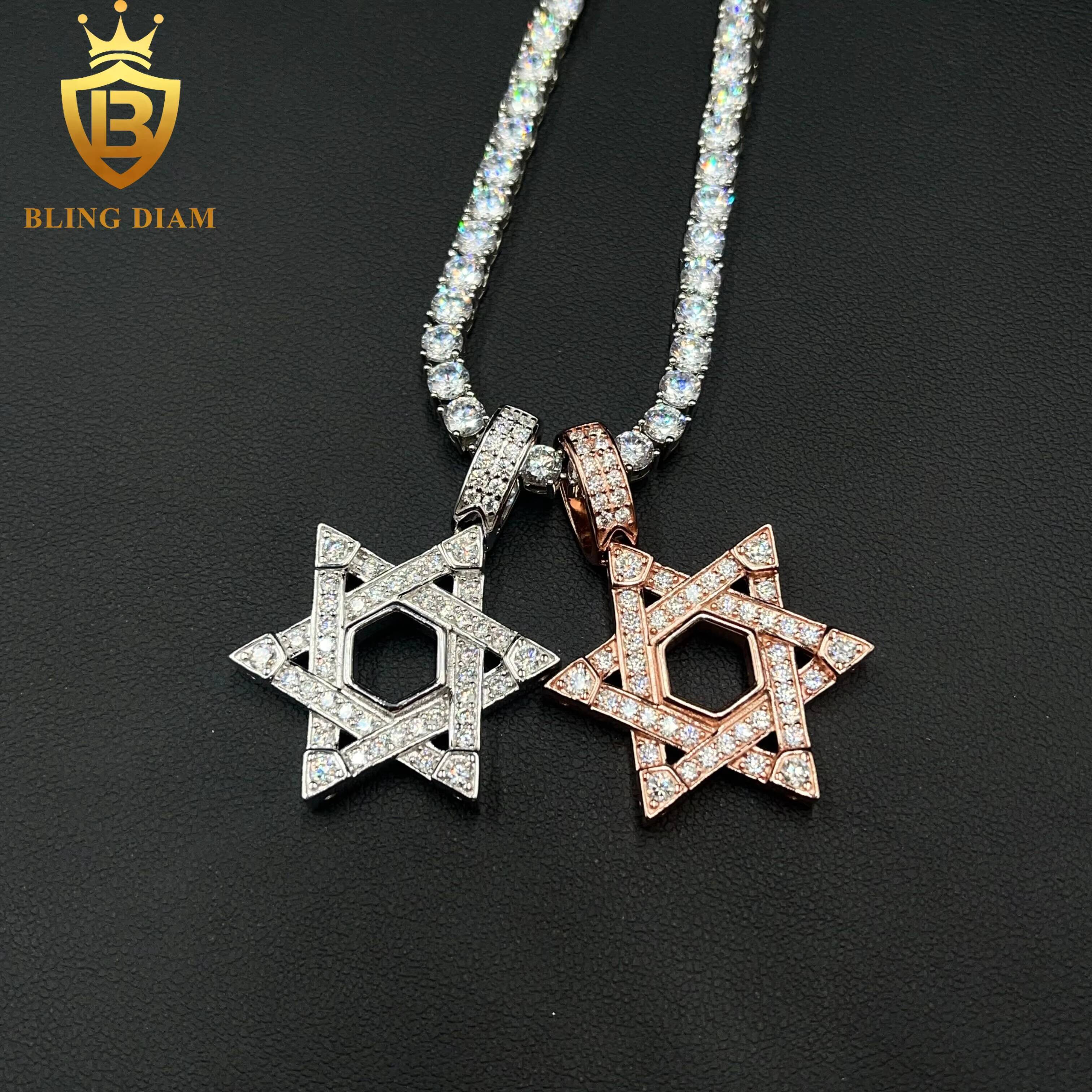 Iced Out Lucky Charm Jewelry Golden Star Pendant Mens Pass Diamond Tester 925 Silver VVS Moissanite