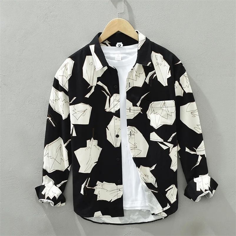 Men's Casual Shirts Spring Autumn Men's Cotton 100% Turn-down Collar Print Floral Shirts Long Sleeve Loose Casual Men Clothes Tops 231020
