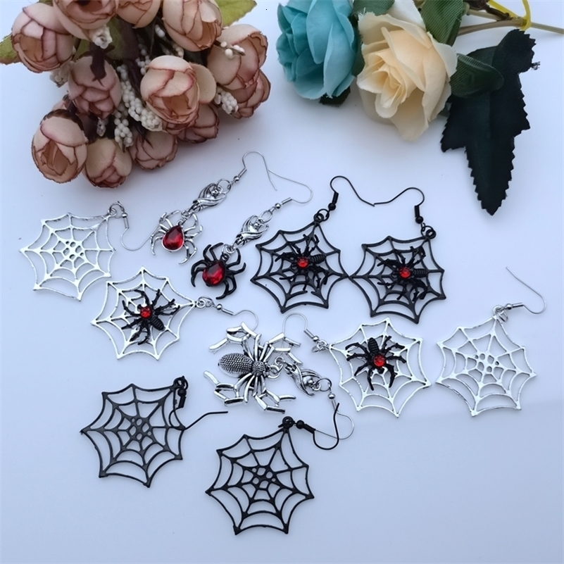 Dangle Chandelier Dark Punk Gothic Versatile Personality Asymmetric Spider Web Black Cosplay Halloween Party Jewelry 1 Pair 220826