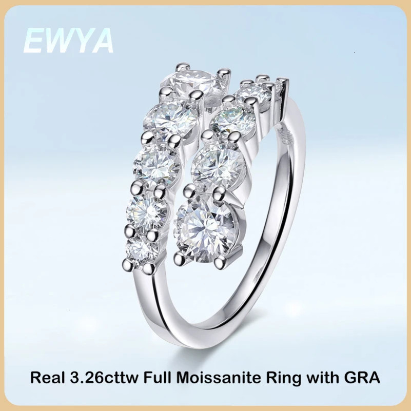 EWYA Trendy 3.26cttw Full Engagement Ring For Women S925 Sterling Silver Plated 18K Gold Diamond Rings Wedding Band 240702