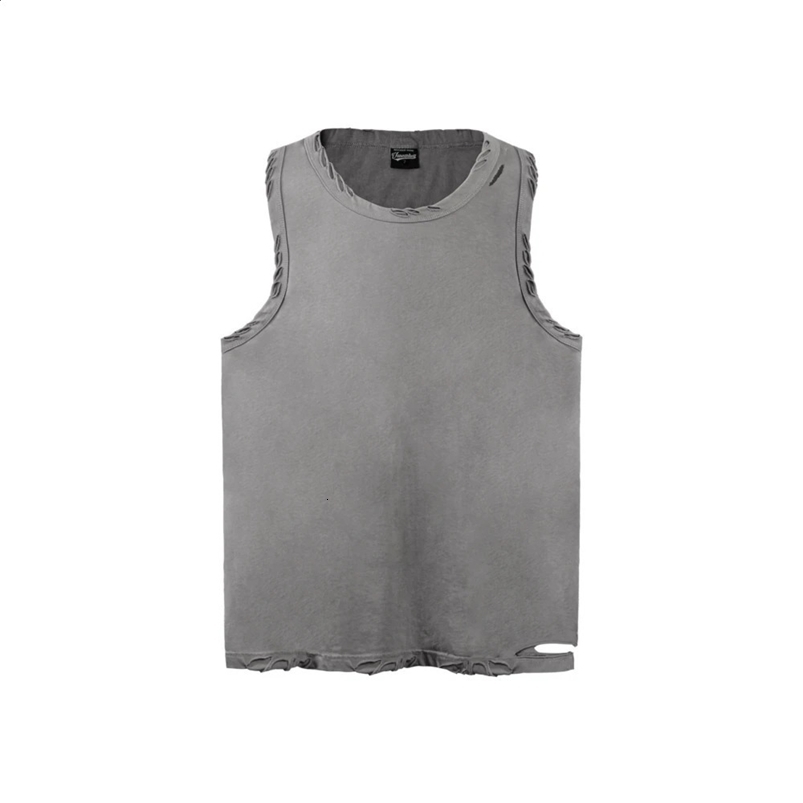 Open top retro sink top womens Gothic shirt oversized hip-hop punk T-shirt Y2k sleeveless mens clothing top 250318