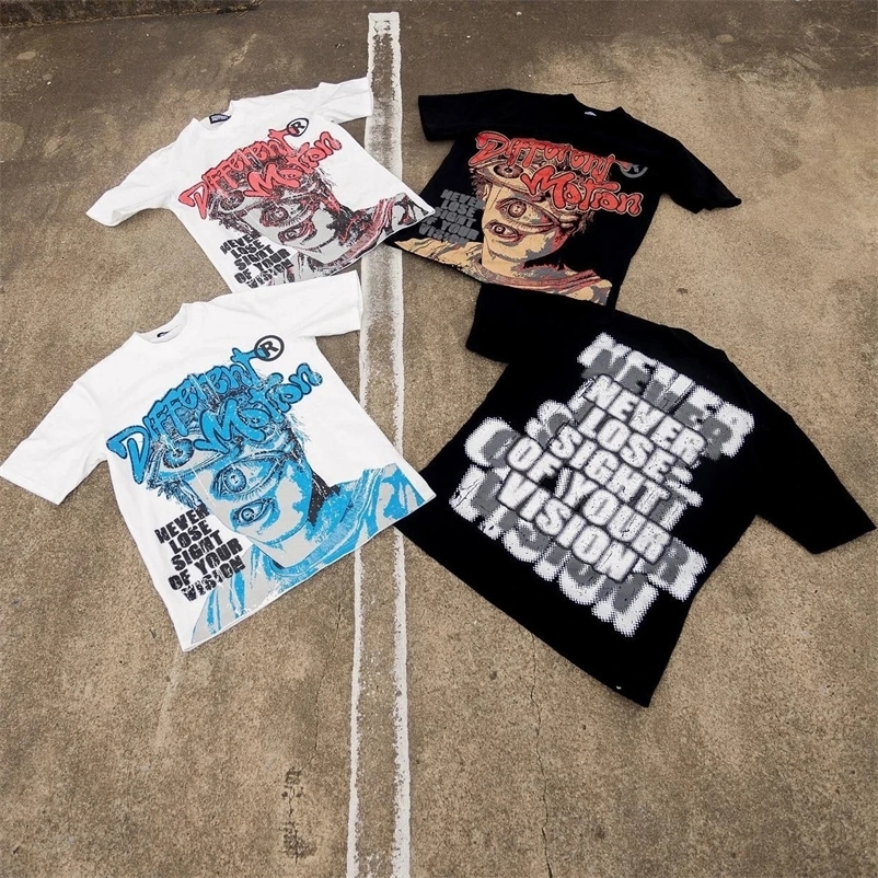 American different motion vintage oversized graphic t shirt harajuku grunge goth for couples y2k top korean gothic women clothes 240716