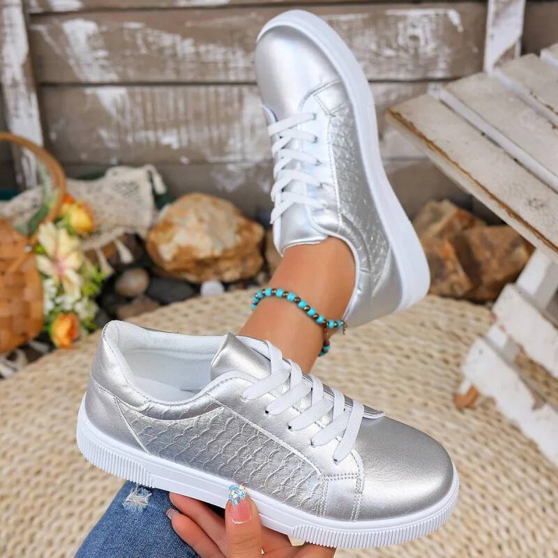 Plus Size 42 Gold Sliver Sneakers Spring Autumn New Women Fashion Lace-up Soft PU Leather Board Ladies Casual Shoes ddmypanda