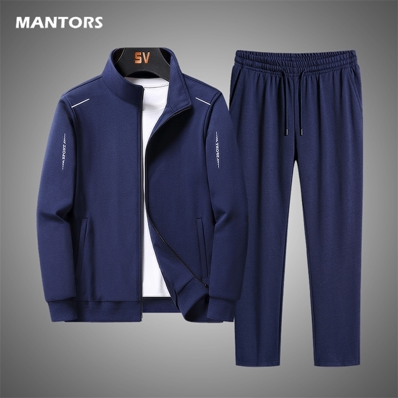 Men Jacket Tracksuit Casual Sports Suit Men's Set Autumn Winter Two Pieces Set Mens Sportswear Plus Size Jacket Pants Suit 211109