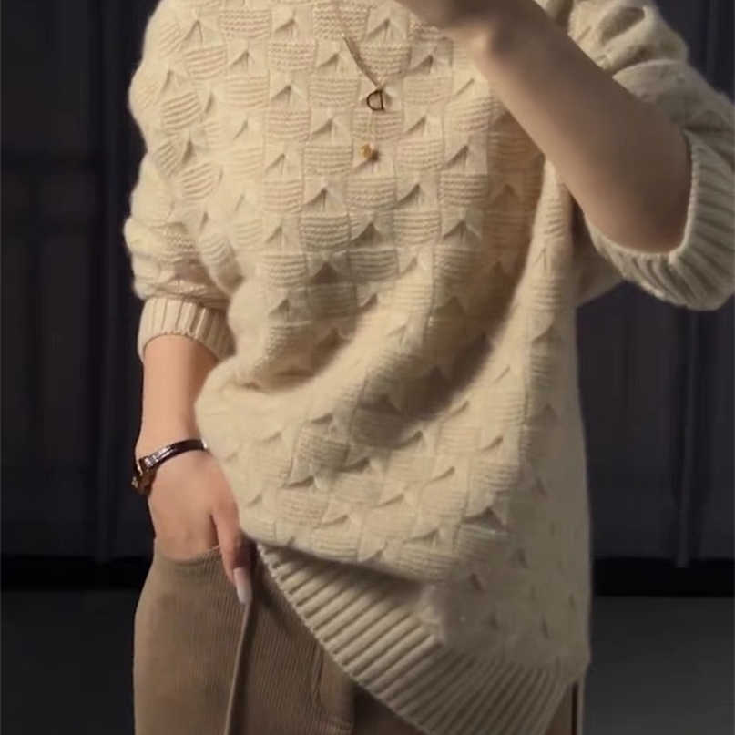 Womens Sweaters Autumn Winter Pure Cashmere Wool Knitwear Sweater Women Halfhigh Collar Pullover Casual Fashion Bow Decoration Lazy Loose Tops 22092