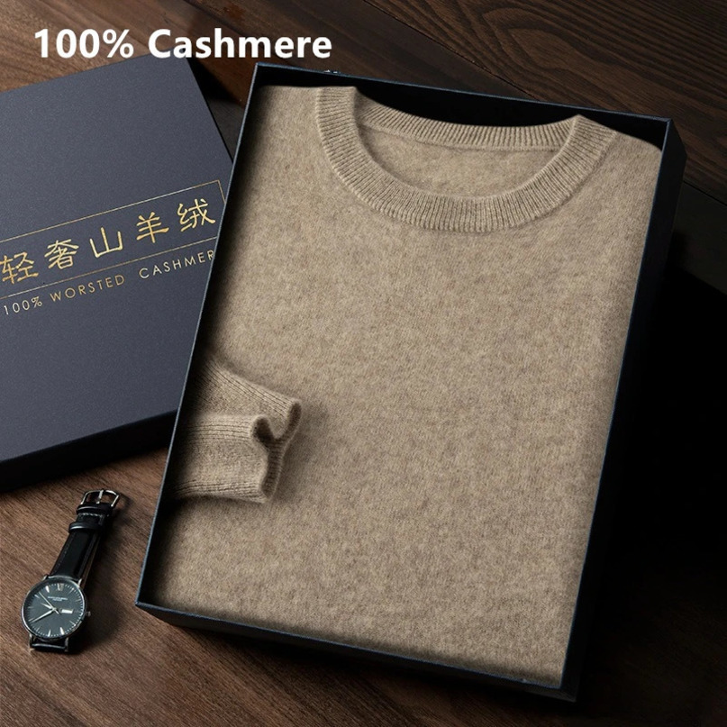 100% Cashmere Sweater Men Classic ONeck Pullovers Autumn Winter Lightweight Soft Warm Knitted Jumper Pull Homme 240123