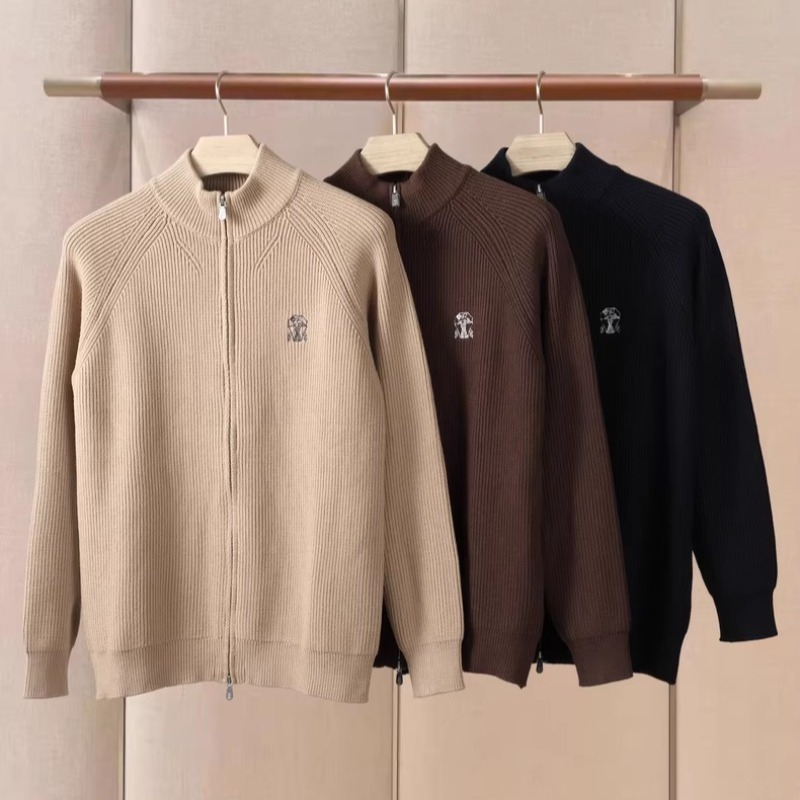 Designer Sweaters Men Winter 100% Wool Stand Collar Sweater Coat Embroidered Pattern B1289