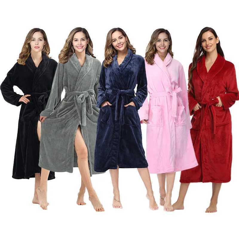 Womens solid color lapel bathrobe autumn and winter models facecloth warm and comfortable longsleeved robe homewear Z250924